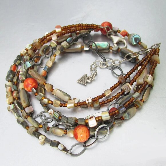 Silpada Jewelry - SILPADA Sterling Silver 3 Strand FIESTA FUN Abalone Coral Retired Necklace N1563